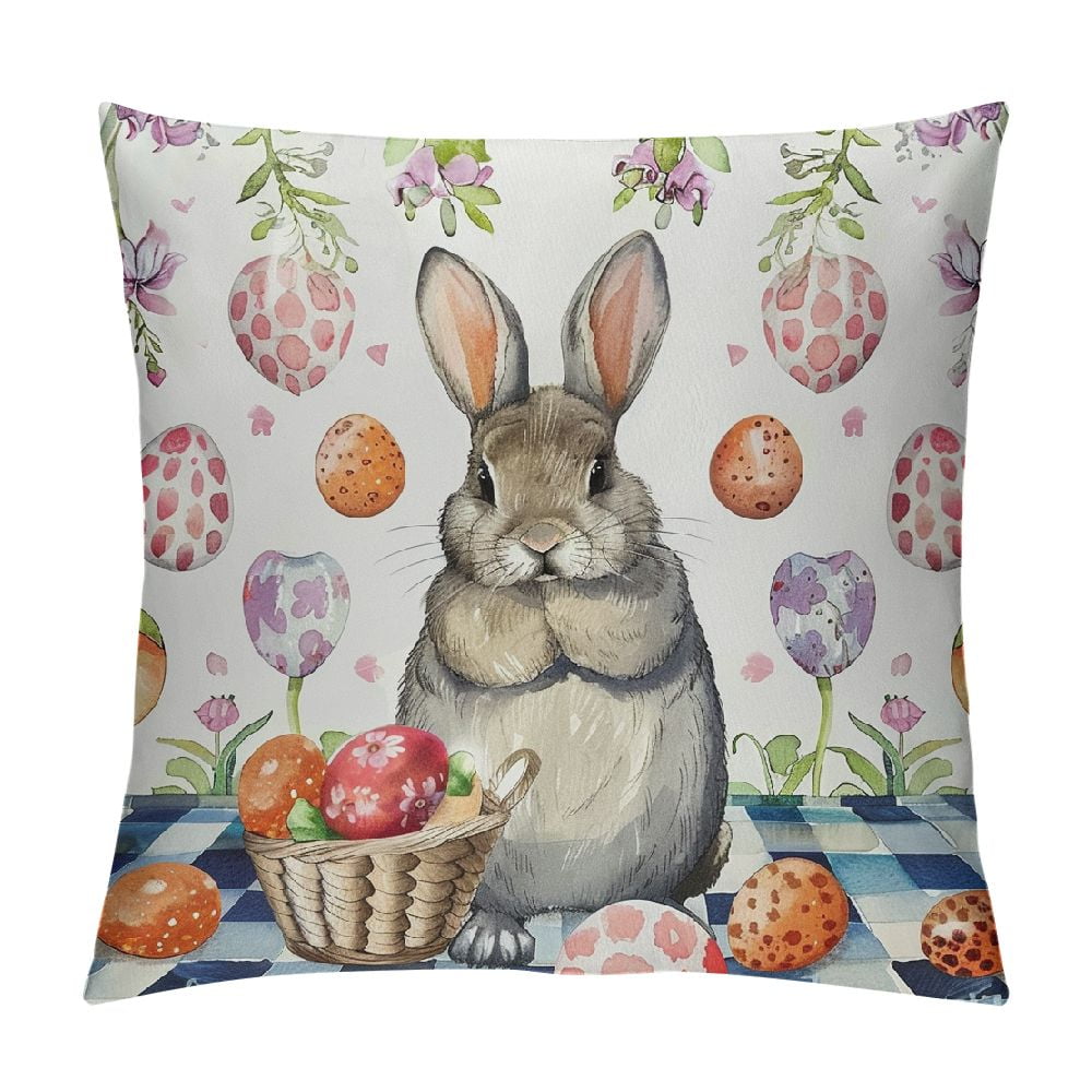 JEUXUS Easter Pillow Cover Bunny Eggs Carrots Throw Pillows Farmhouse