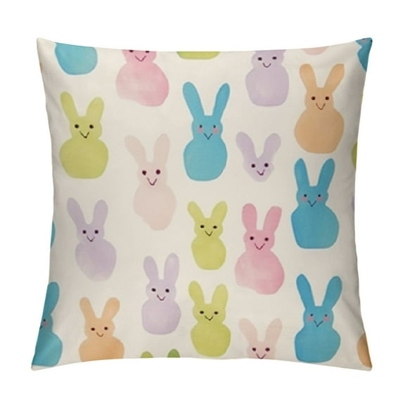JEUXUS  Easter Pillow Covers Colorful Bunny Rabbit Decorative Square Pillow Cases Spring Farmhouse Throw Pillows  Farmhouse Home Decor for Sofa Couch Living Room Bedroom
