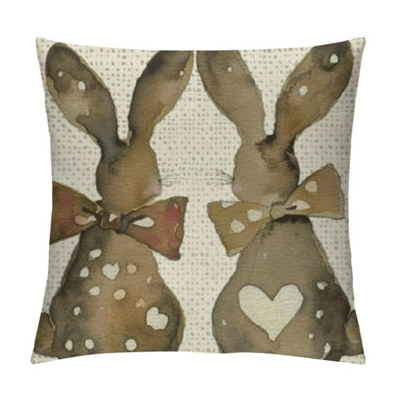 JEUXUS Easter Polka Dot Love Heart Bunny Throw Pillow Cover, Bow Rabbit Cushion Case Decoration for Sofa Couch