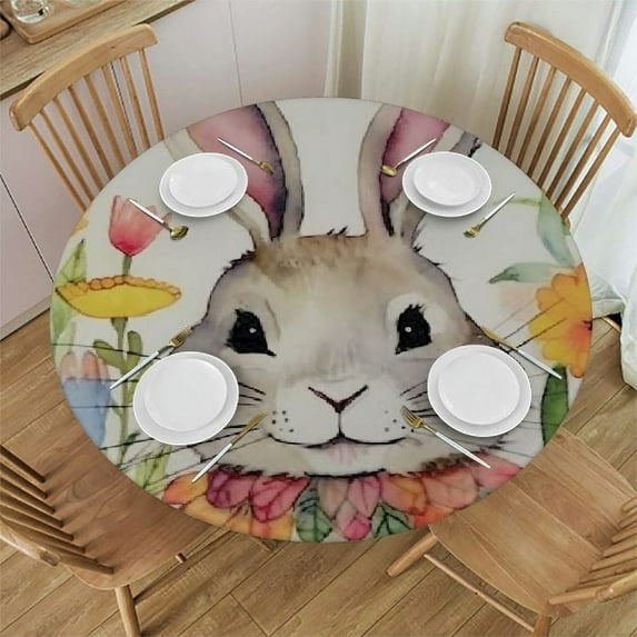 JEUXUS Easter Tablecloth Spring Flower Bunny Washable Table Cover for Party Picnic Dinner Decor