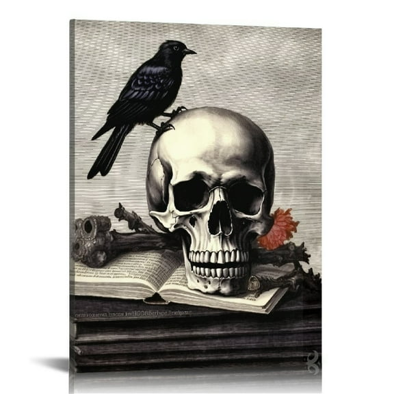 JEUXUS Edgar Allan Poe The Raven Gothic art 16x20in - Vintage Skull Home Decor, Room Decoration for Goth Fans - Horror Poster - Spooky Wall Art, Creepy Decorations - Gothic Room Decor