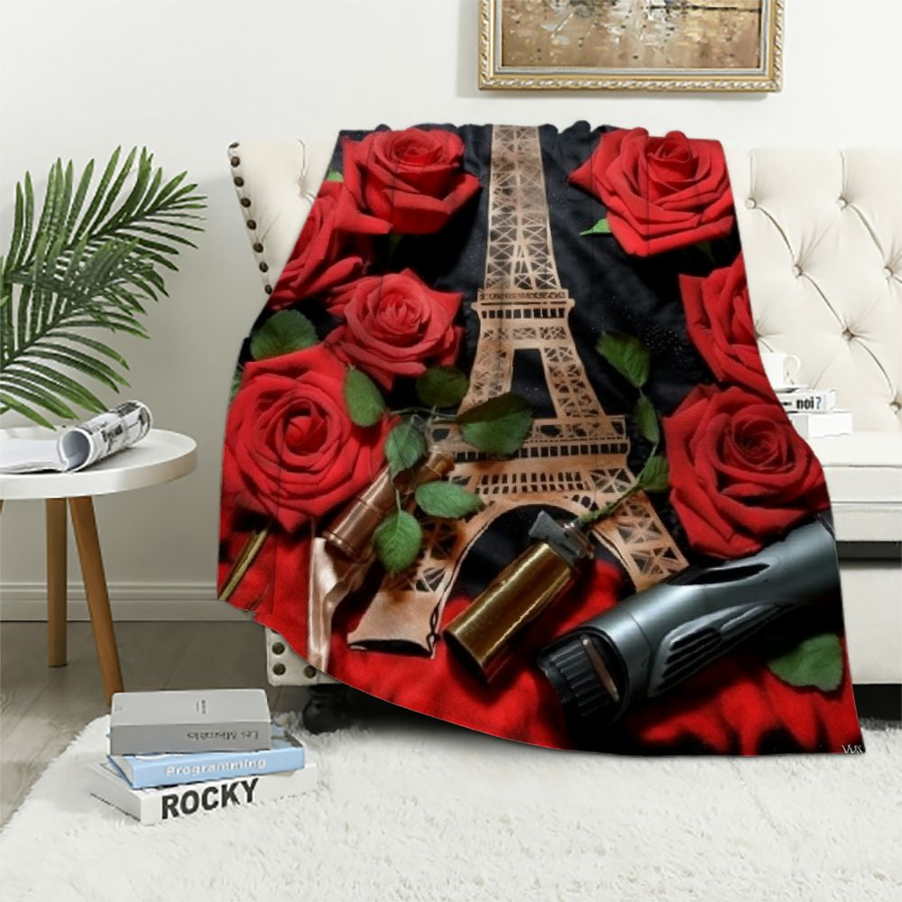 JEUXUS Eiffel Tower Throw Blanket, Red Rose High Heels Lipstick Sexy
