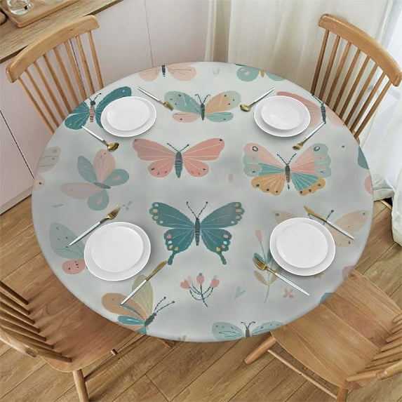 JEUXUS Elastic Edged Round Butterfly Fitted Table Cloth Cover, Home Decorative Tablecloth for Indoor Outdoor Kitchen Party, 48x48in