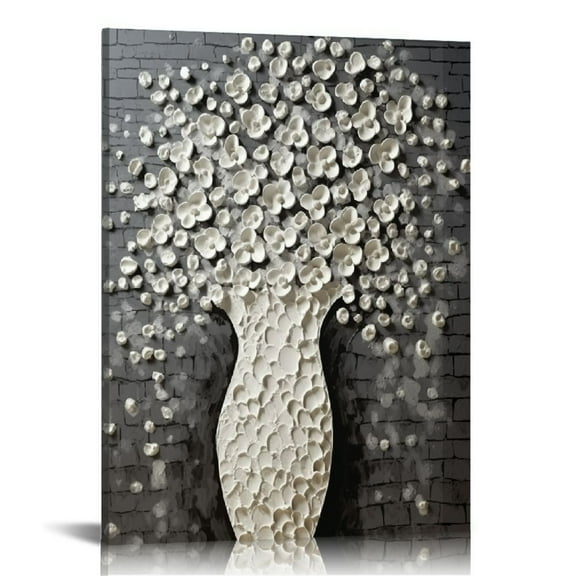 JEUXUS Epicler 16x20in hand-painted 3D white flower art oil painting, modern flower oil painting wall, contemporary abstract oil painting home decoration  16x20 in