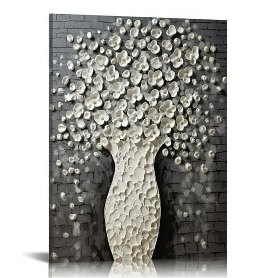 JEUXUS Epicler 16x20in hand-painted 3D white flower art oil painting, modern flower oil painting wall, contemporary abstract oil painting home decoration 16x20 in