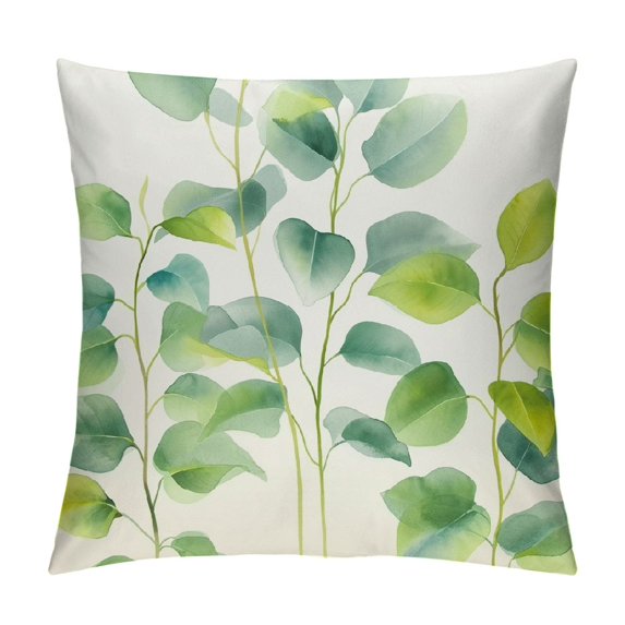 JEUXUS Eucalyptus Leaves Pillow Covers Green Plants Decorative Throw Pillow Cases Soft Cushion Covers for Sofa Couch Car Bedroom Home Decor