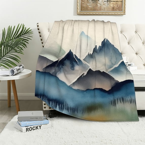 JEUXUS Exquisite Gifts Mountain Flannel Blanket Throw Blanket (Universal 1) White