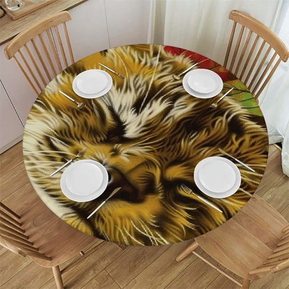 JEUXUS Fall Leaf Cat Round Tablecloth with Elastic Edge Fitted Waterproof Table Cover Cat Table Cloths Modern Tables Decoration for Dining Table,Picnic,Party (S) White