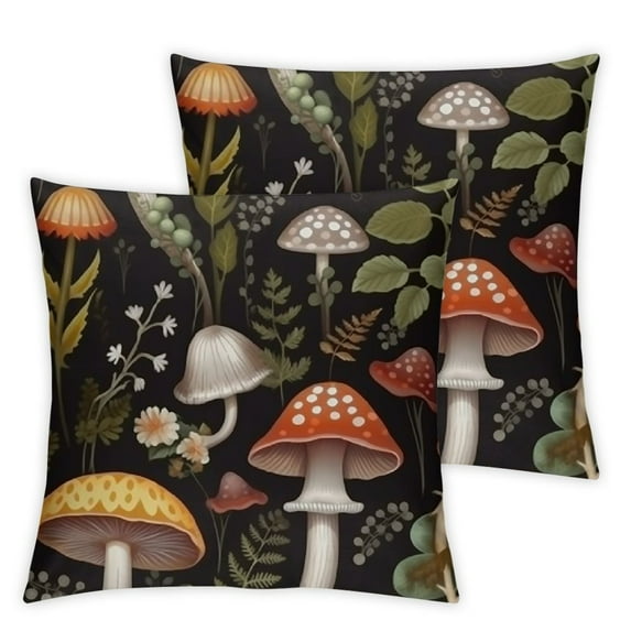 JEUXUS Fall Mushrooms Pillow Covers Berries and Bugs Throw Pillow Covers Decorative Pillow Cases for Couch Bed Set of 2 12x12in