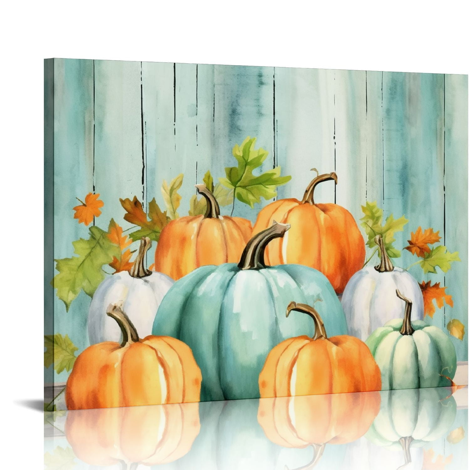 JEUXUS Fall Pumpkin Wall Art Watercolor Pumpkin with Maple Leaves