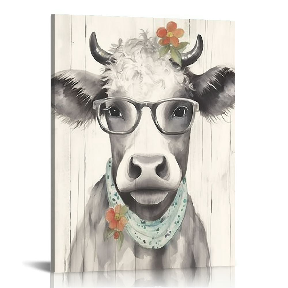 JEUXUS Farm Animal Farmhouse Wall Art: Grey Cow Pig Rabbit Picture For ...