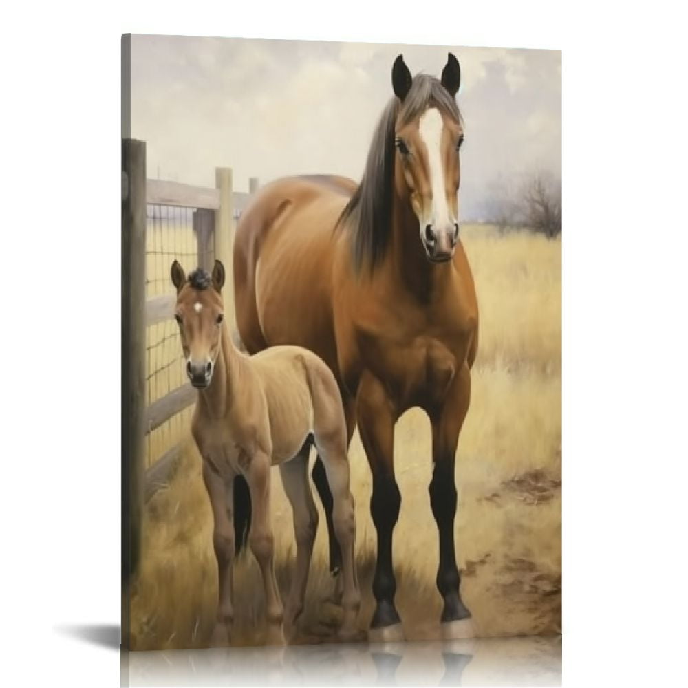 JEUXUS Farmhouse Horse Wall Art Horse Pictures Wall Decor Rustic Country Old Barn Canvas Painting Prints Modern Artwork Home Decoration 16\x20\ 