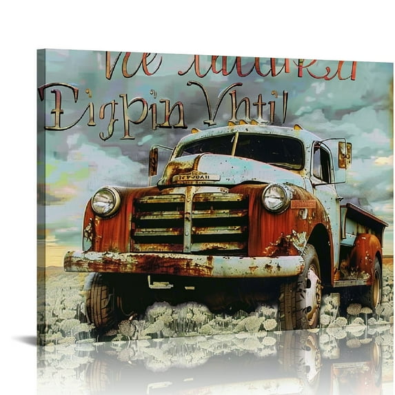 JEUXUS Farmhouse Red Truck Decor Wall Art Rustic Farm Country Truck Daisy Butterfly Christian Pictures Wall Decor Canvas Painting Prints Artwork Framed Decorations for Bedroom Bathroom Kitchen