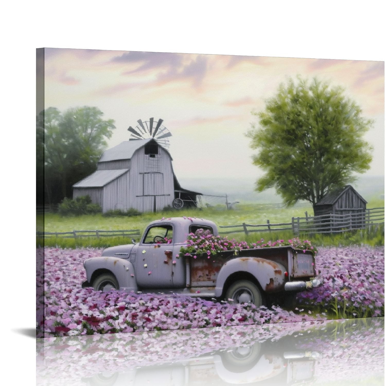 JEUXUS Farmhouse Truck Wall Art, Farmhouse Canvas Wall Art, Old Barn