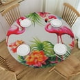thumbnail image 1 of JEUXUS  Flamingo Fun Elasticized Table Cover, Heavy Duty Construction, Soft Flannel Backing, 1 of 7