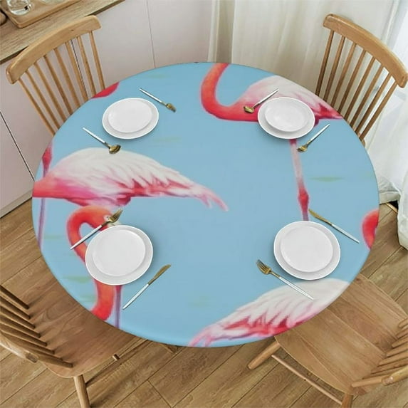 JEUXUS Flamingo Round Table cover Resistant Picnic Table Covers Washable for Holiday Kitchen Party Picnic