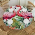 thumbnail image 1 of JEUXUS Flamingo Round Tablecloth, Full-Width Single-Sided Printing, Polyester Fiber, Elastic Band Closure, Water-Resistant, Wrinkle-Resistant, Easy to Clean, for Round Tables White, 1 of 7