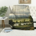 thumbnail image 1 of JEUXUS Flannel Blanket Throw (Universal 1) Durable and Long-lasting Vintage Green Forest Valley Natural Wilderness White, 1 of 6