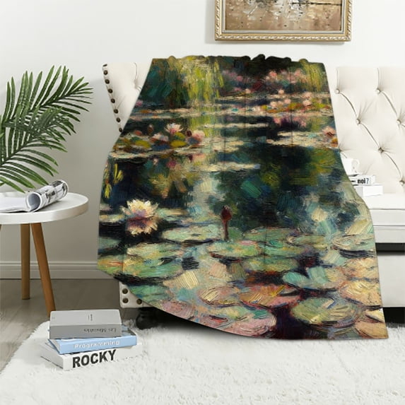 JEUXUS Flannel Blanket (Universal 1) Excellent Hand Feel Water Lilies, 1906 Giclee Gallery Wrap White