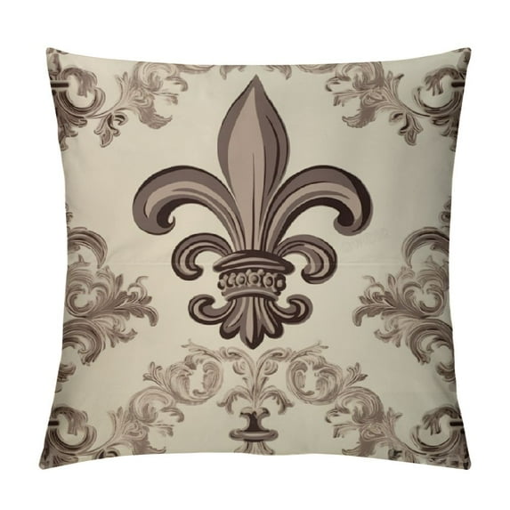 JEUXUS Fleur De Lis Pillow Sham, Heraldic Pattern with Fleur-de-Lis and Crowns Tiara Coat of Arms Knight, Decorative Standard Size Printed Pillowcase, Beige Taupe