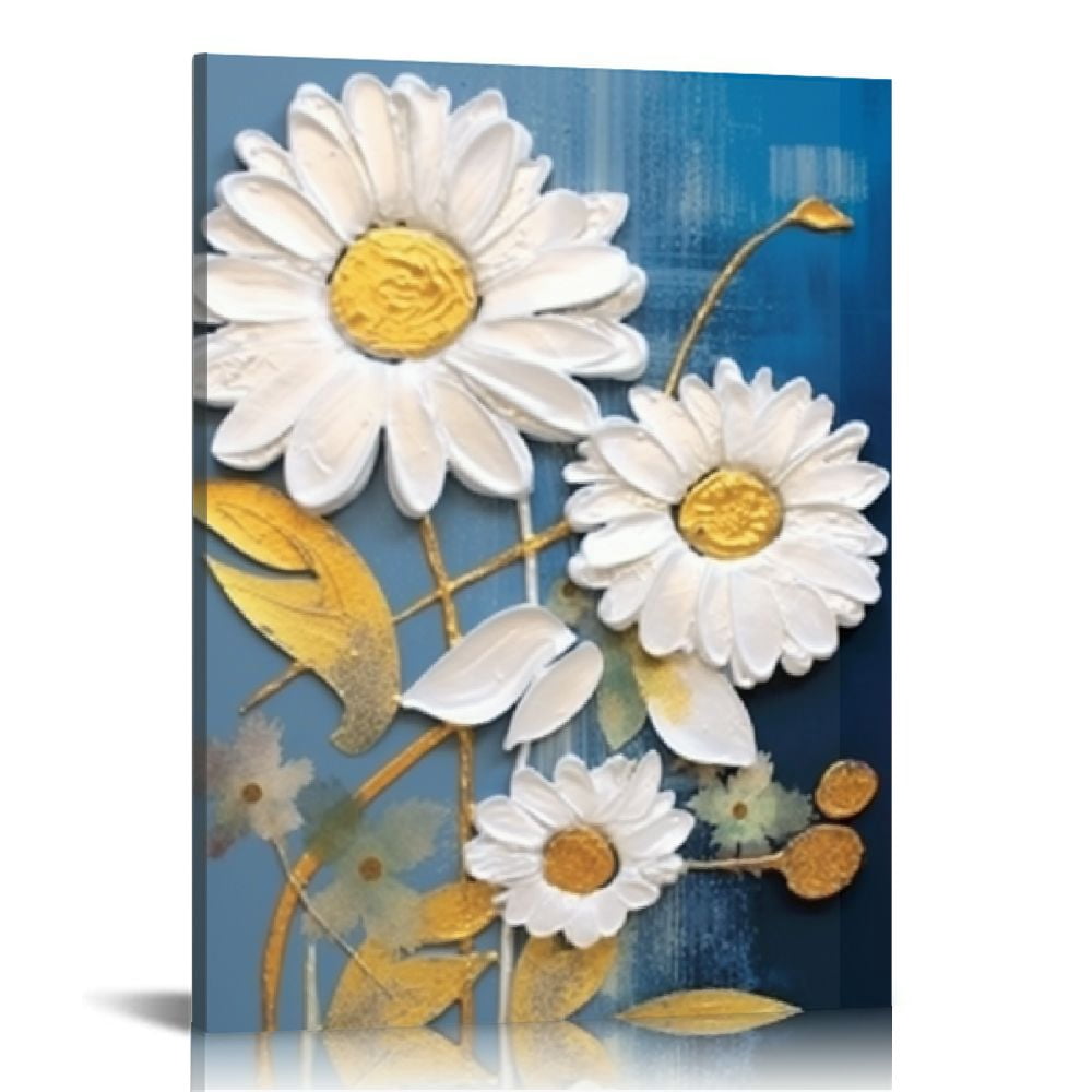 JEUXUS Floral Canvas Wall Art for Bathroom Home Decor - Abstract Daisy ...