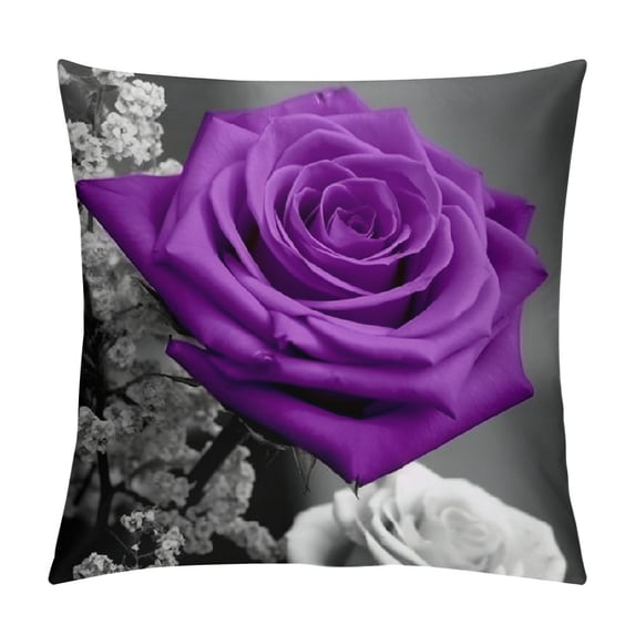 RUIYC Floral Pillow Covers 18x18 Purple Throw Pillow Covers Gray Black Purple Pillows Decorative Couch Pillow Covers Living Room Sofa Bed Rose Flower Love Farmhouse Outdoor Summer