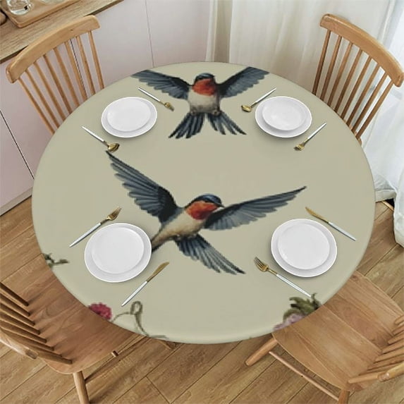 RUIYC Floral Tablecloth Round Table Cloth,Red Flowers Round Tablecloth Print Polyester Waterproof Washable Stain Table Cover for Kitchen Dining Room Wedding Party