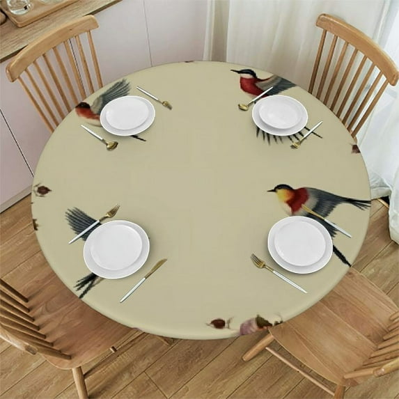 RUIYC Floral Tablecloth Round Table Cover,Red Flowers Round Tablecloth Print Polyester Waterproof Washable Stain Table Cover for Kitchen Dining Room Wedding Party