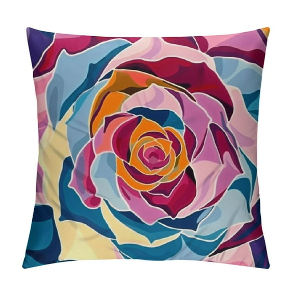 JEUXUS Floral Throw Pillow Cushion Case, Abstract Flowers and Petals with Exotic Vibes Colorful Modern Style, Modern Accent Double-Sided Digital Printing,Blue Pale Orange and Plum