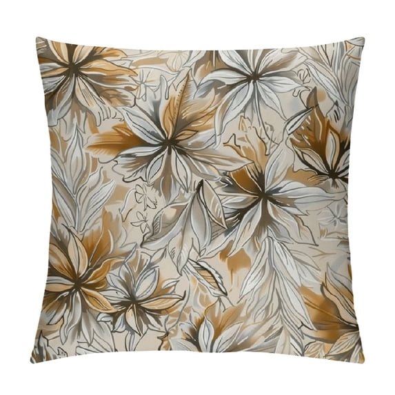 JEUXUS Floral Throw Pillow Cushion Case, Watercolor Effect Modern and Romantic Botanical Motifs, Modern Accent Double-Sided Digital Printing,Apricot Dimgray and White