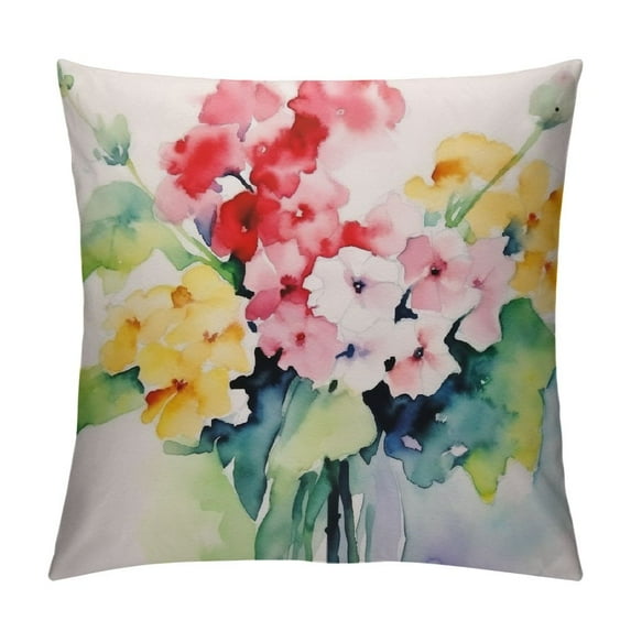 JEUXUS Floral Throw Pillow Cushion Cover, Hydrangea Flower Bouquet in Watercolor Blossoms Botany Petals Image, Decorative Square Accent Pillow Case, Forest Green Yellow Pink