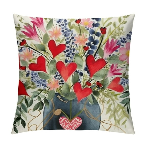 JEUXUS Floral Valentines Pillow Covers Vase Heart Decorative Valentine Pillows Case Decoration Holiday Party Gifts Decoration for Home Sofa Couch