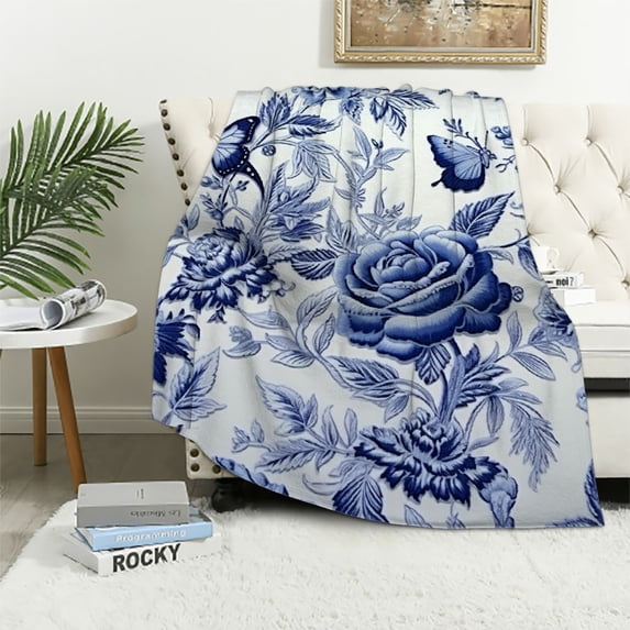 JEUXUS Flower Butterfly Pattern Flannel Blanket Gifts for All Seasons 60x80in