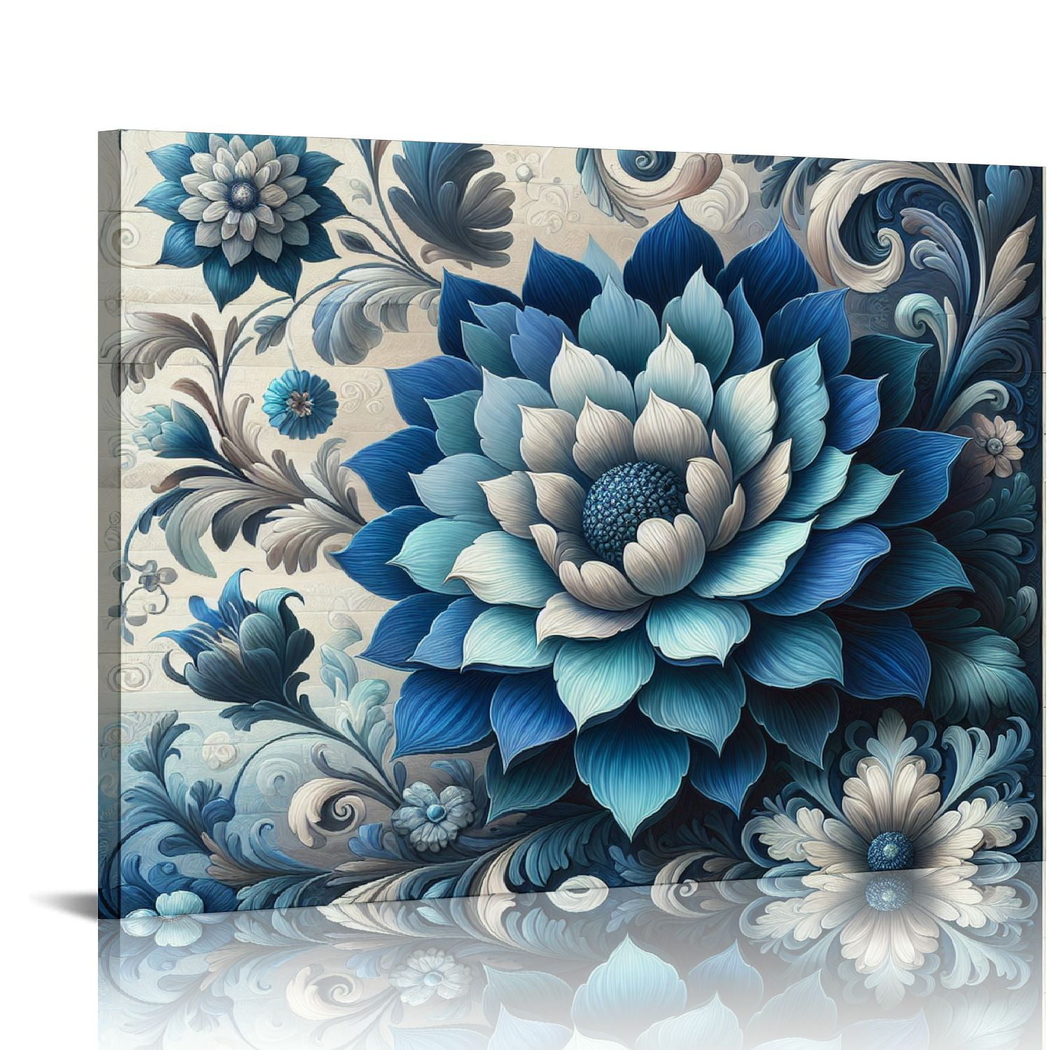JEUXUS Flower Picture Wall Decor for Bedroom - Large Blue Floral Canvas ...