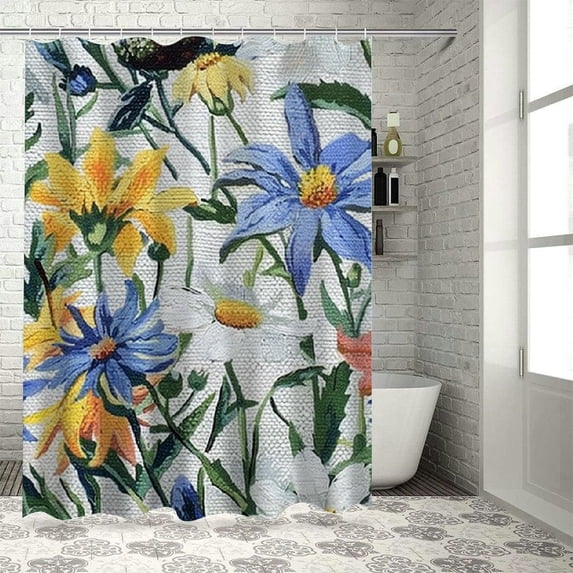 JEUXUS Flower, Wild Flowers Poppies and Daisies Rural Shower Curtain for Bathroom White