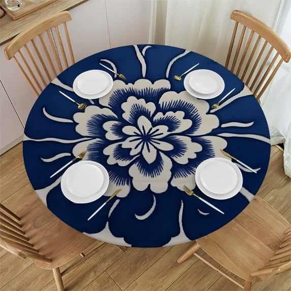 JEUXUS Flowers Arabesque Vintage Style Round Tablecloth Full Width Single-Sided Printing 100% Polyester Fiber 46-50