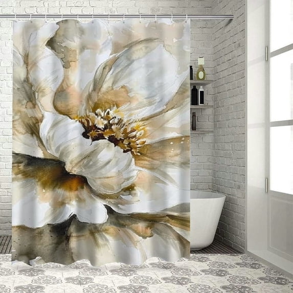 JEUXUS Flowers Decor White Floral Pictures Home Bathtubs Bathroom Curtain Decoration White