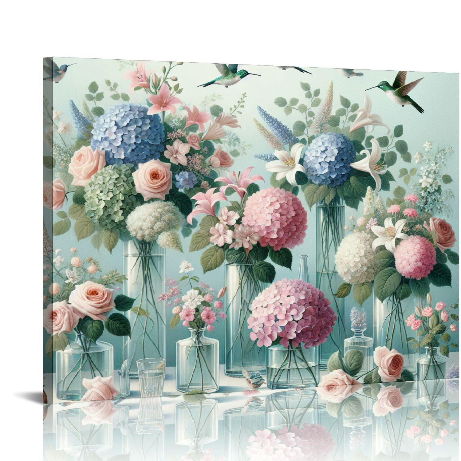 JEUXUS Flowers Wall Art White Floral Canvas Picture Rose Hydrangea Wall ...