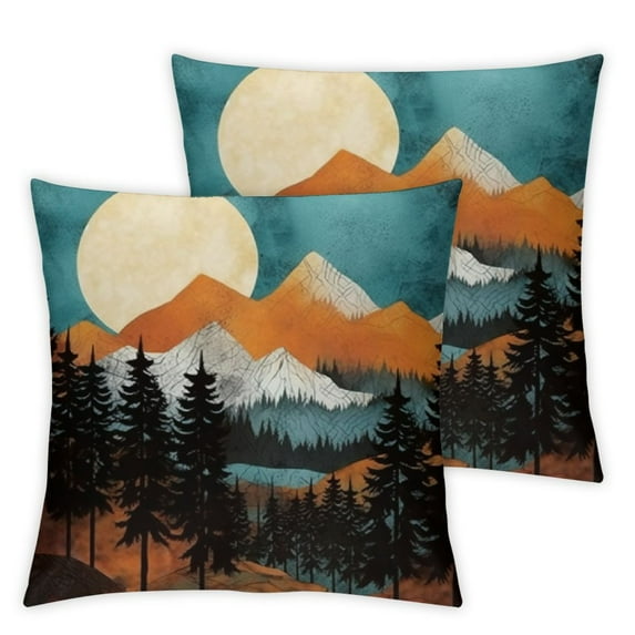 JEUXUS Forest Mountain Watercolor 2-Piece Short Plush Pillowcase Set (Universal 1) - Home Decoration White
