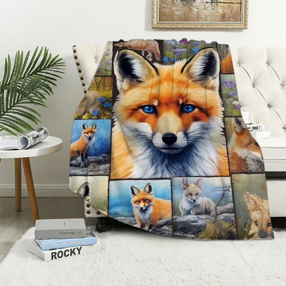 JEUXUS Fox Flowers Floral Blanket Flower Gifts for Women Kids Girls Mom ...
