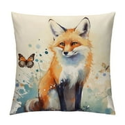 JEUXUS  Fox Throw Pillow Covers, Vintage Watercolor Butterfly Fox Throw Pillow Cover Couch Pillow Covers, Pillow Decorative for Sofa Home Living Room Bedroom