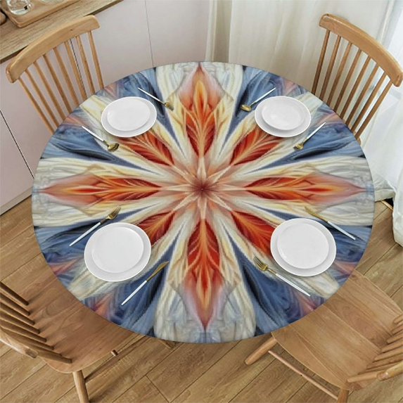 JEUXUS Fractal Flower, Elastic Fitted Edged Round Tablecloth Fade Resistant Anti-Shrink Table Cloth Washable Table Cover for Indoor or Outdoor and Anywhere You Wanna use it