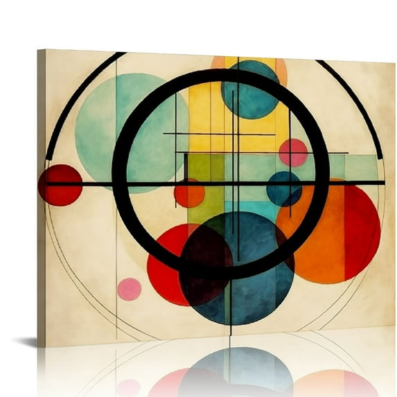 JEUXUS Framed Abstract Wall Art Canvas Prints Circles in a Circle, Classic Art Oil Paintings Reproductions for Home Decoration 20\x16\