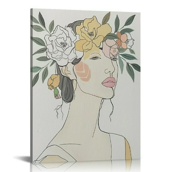 RUIYC Framed Boho Abstract Aesthetic Minimalist Line Women Flower Canvas Wall Art For Living Room Unique Funky Wall Decor Prints Cool Ready To Hang 12x16 in