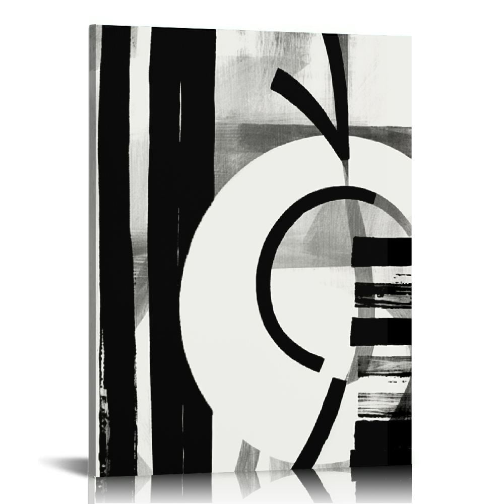 JEUXUS Framed Canvas Print Wall Art Set Black Gray White Geometric ...