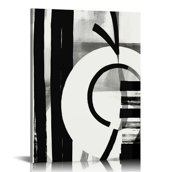 JEUXUS Framed Canvas Print Wall Art Set Black Gray White Geometric Paint Strokes Abstract Shapes Illustrations Modern Art Decorative Contemporary for Living Room, Bedroom, Office