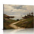 thumbnail image 1 of JEUXUS Framed Canvas Wall Art, 20x16 in Vintage Wall Art Decor for Living Room Nature Landscape Seaside Wood Wall Art Prints Classical Scenery Painting for Bedroom Office Home Decoration, 1 of 4