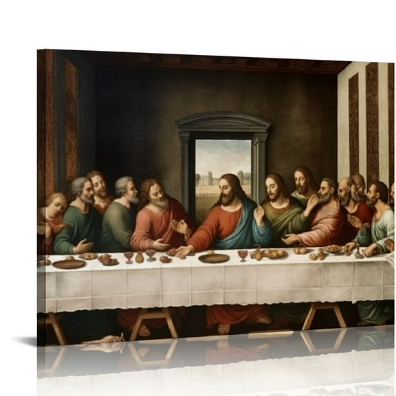 JEUXUS Framed Canvas Wall Art The Last Supper Painting by Leonardo da Vinci Graffiti & Street Art Famous People Pop Art Modern Urban Multicolor for Living Room, Bedroom, 20x16 inch