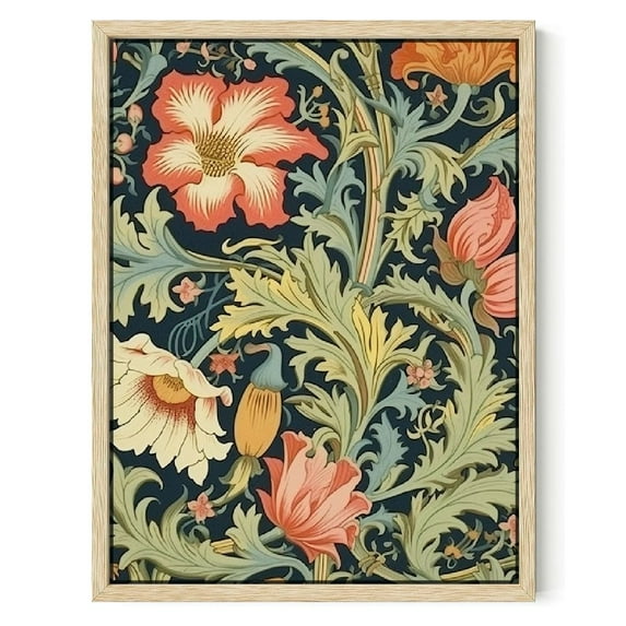 JEUXUS Framed Wall Art, William Morris Wood Canvas Wall Art,Cotton Pattern Vintage Poster Wall Decor Aesthetic for Living Room Bedroom,