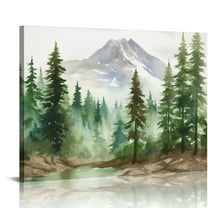 JEUXUS Framed Watercolor Pine Tree Forest Wall Art, Nature Wilderness Illustrations Wall Decor Prints, Minimalism Wall Décor for Living Room, Bedroom